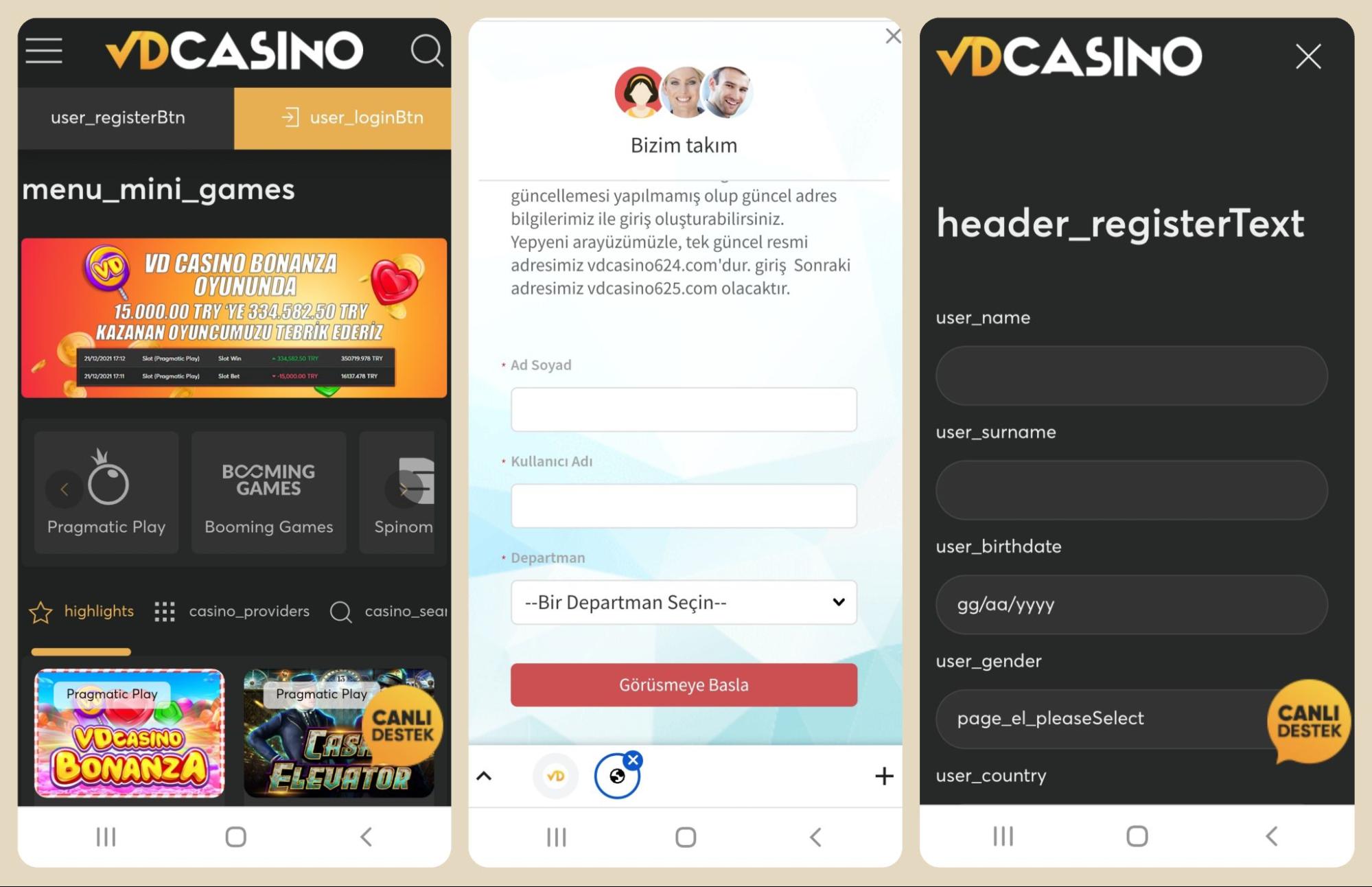 VDCasino'nun mobil versiyonu