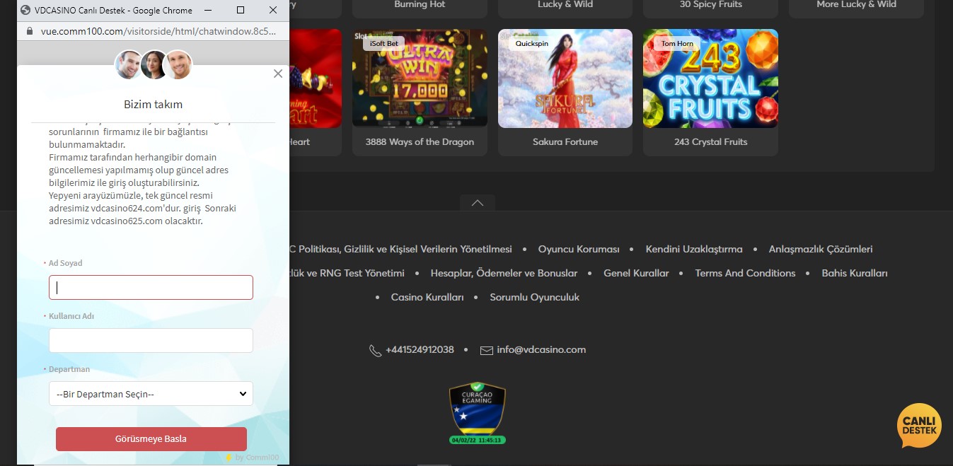 VDCasino Canlı Destek